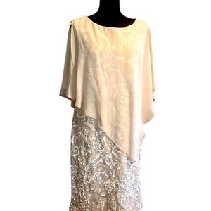 Studio one appliqué dress with sheer overlay.